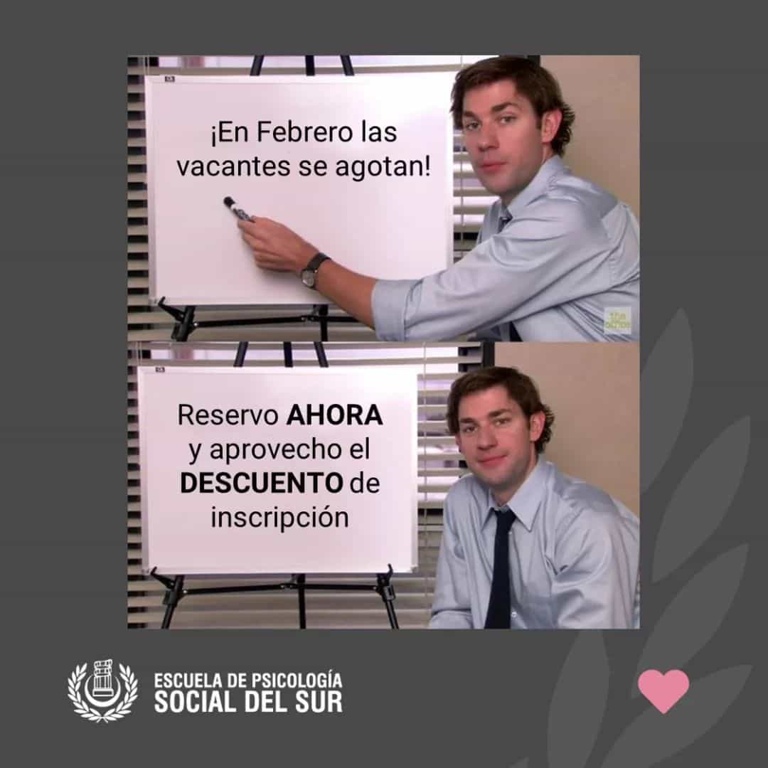 ¡Jim lo sabe! Hacele caso y anotate ahora 🥳🥳🥳
✔️ Descuento en la matrícula de inscripción durante todo el mes de Enero.
🤔 ¿Cómo obtener el descuento? ¡Escribinos y te contamos! ✍️